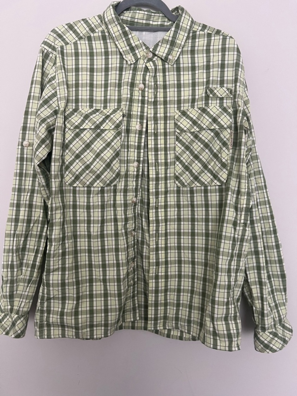 Exofficio Shirt Green Plaid Long Sleeve Button Lightweight Pocket Vented Sz M